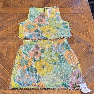 ASOS Two-Piece Floral Sequin Crop Top & Mini Skirt Set Pastel Size 12